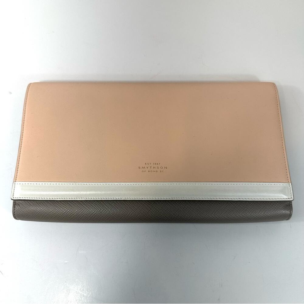 Smythson Panama Colorblock Pink and Grey Genuine Leather Travel Clutch